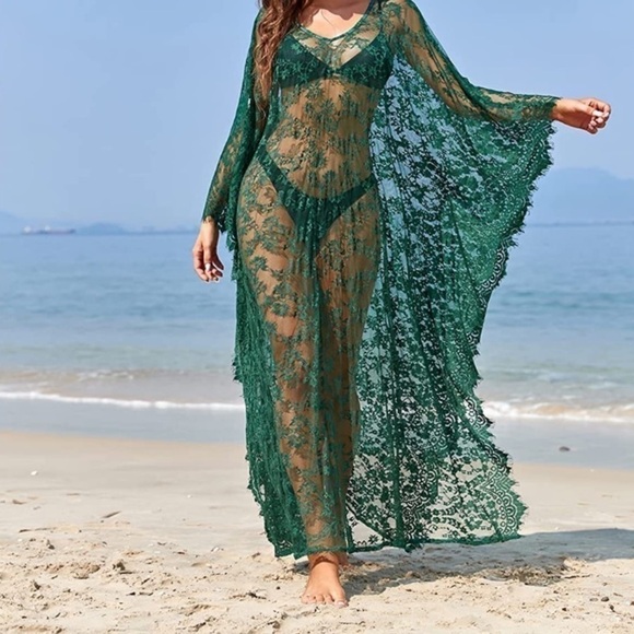 Beach Cover Up Boho Lace Kimono Bikini Robe Swimsuit Bathing Suit Costume Role - Picture 3 of 5